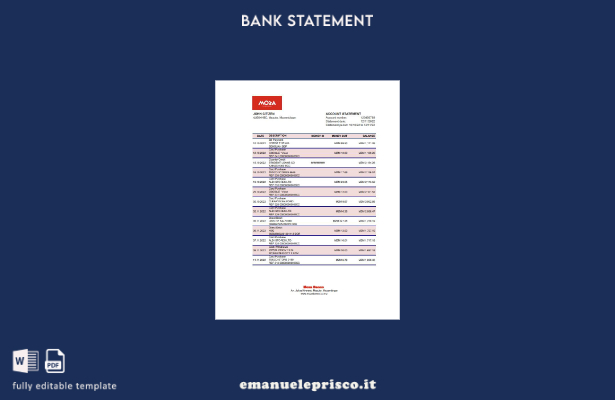 modello Excel di estratto conto bancario Mozambico Moza in stile verificato